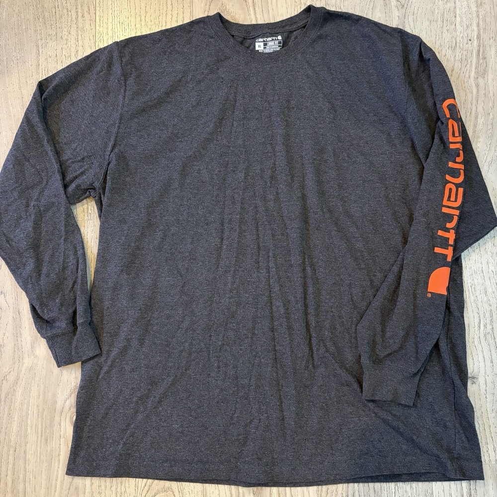 Carhartt Shirt Adult Mens XL Loose Fit Dark Gray Long Sleeve Spellout
